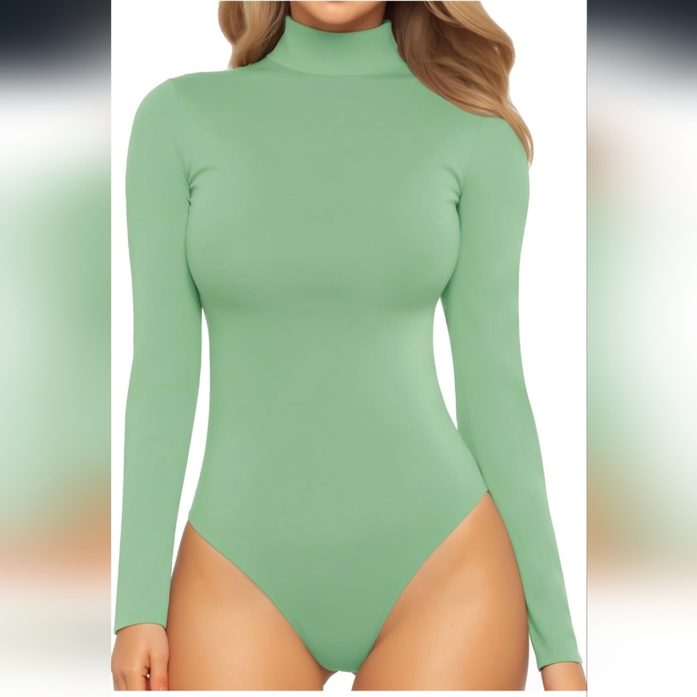 NWT MANGOPOP Women's Long Sleeve Mock Turtle Neck Bodysuit Jumpsuit Tops